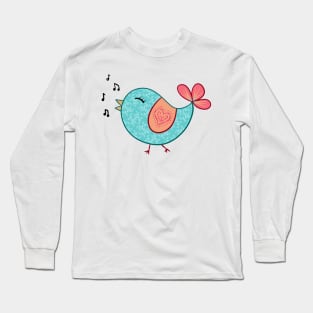 Blue Doodle Bird Long Sleeve T-Shirt